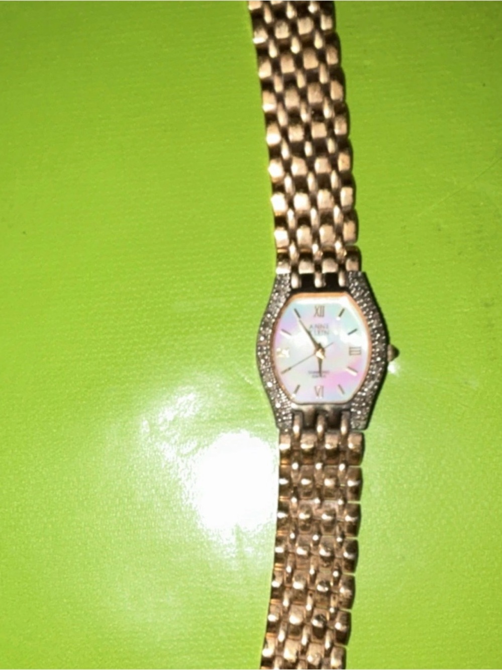 Anne Klein Rose Gold Crystal-Accented Bracelet Watch with Mother-of-Pearl Dial
